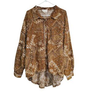 Oli and Hali Distressed Western Oversized Handkerchief Patchwork Button Top - L